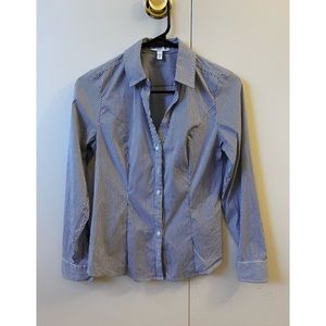 Express "Ultimate Essential Shirt" long-sleeve pinstriped button-down blouse